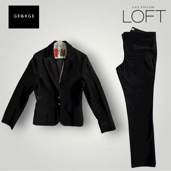 George Women’s Black Velvet Blazer Jacket & LOFT Velvet Trousers SET - Picture 2 of 16